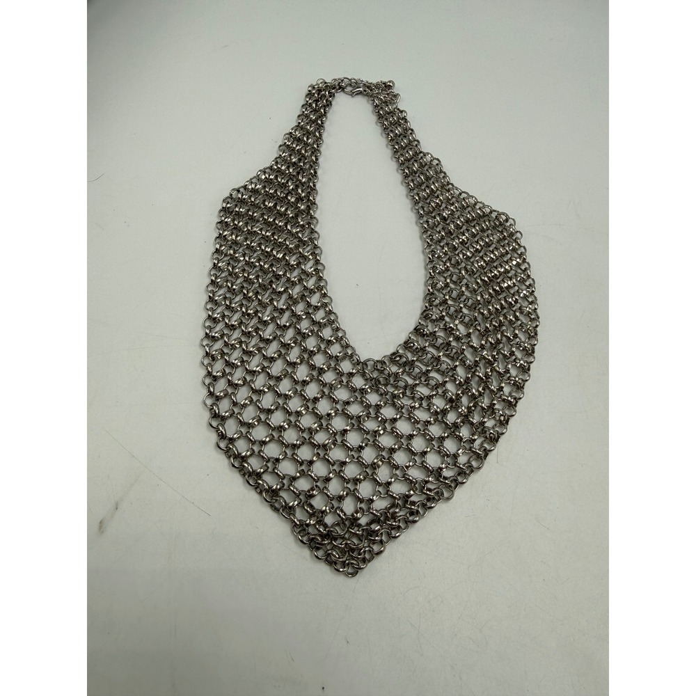 Silver Tone Chainmail Bib Necklace Industrial Armor Statement Jewelry